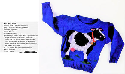 Vintage Knitting Pattern Knit Childs Cow Motif Sweater PDF Instant Digital Download  Boys Girls Farm Animal Pullover Jumper 6-10 yrs 5 Ply