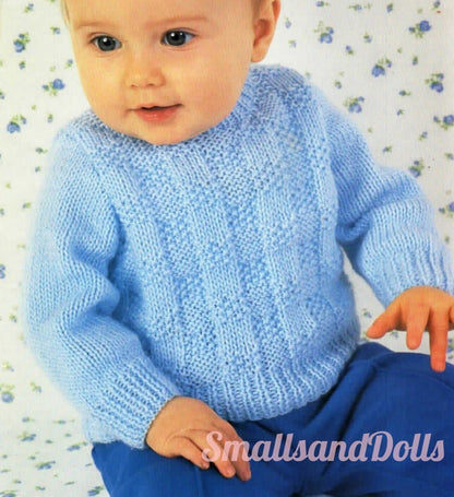 Vintage Knitting Pattern Classic Baby Round Neck Jumper Sweater PDF Instant Digital Download 0-2yrs DK 8 Ply