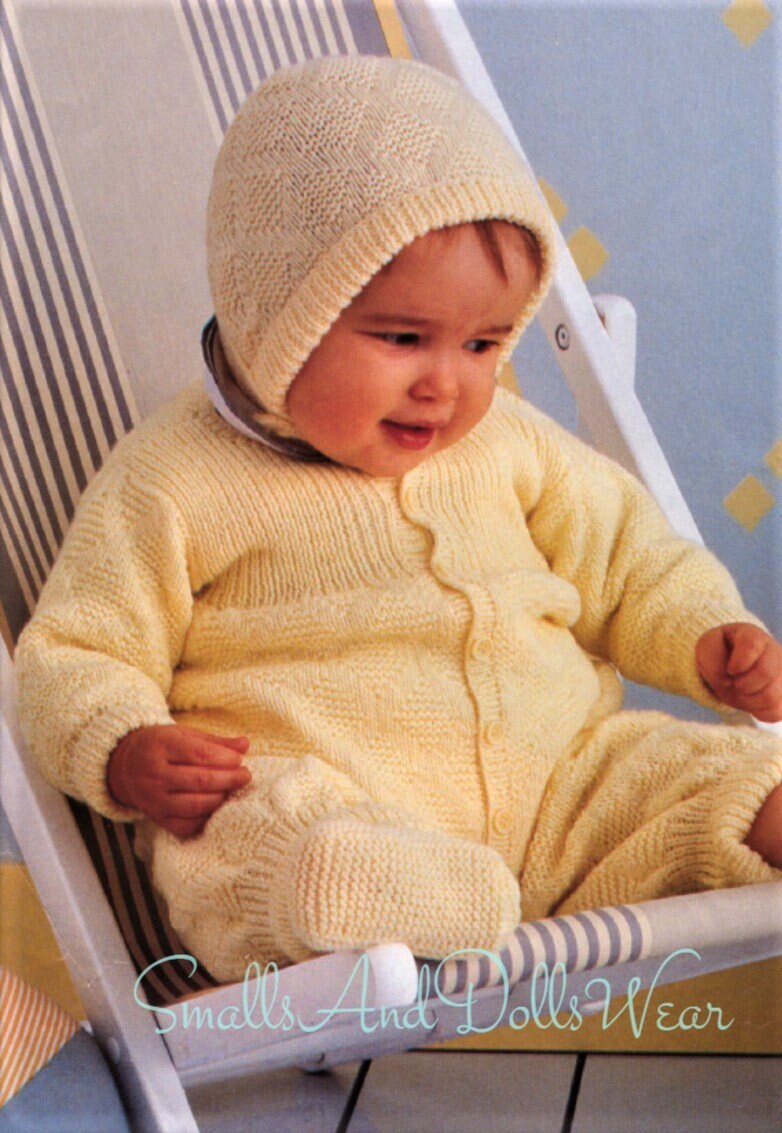 Vintage Knitting Pattern Baby Boy Girl 8 Piece Diamonds Layette Set PDF Instant Digital Download Dress Jacket All In One 3-12m 4 Ply