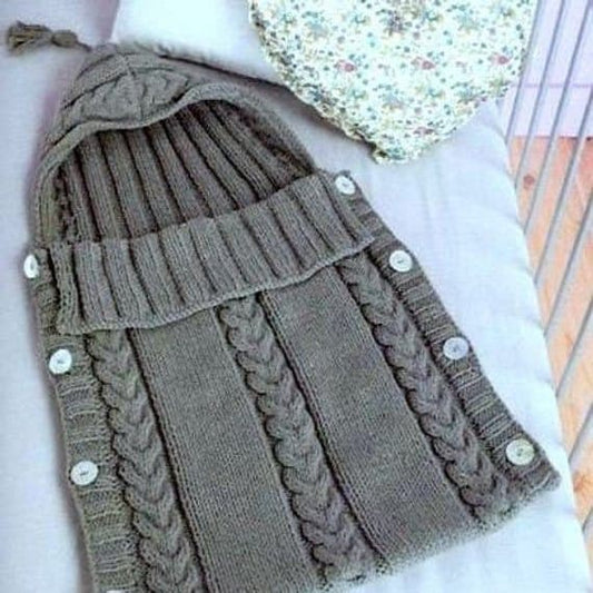 Vintage Knitting Pattern Baby Bunting Cable Knit Sleeping Bag with Hood PDF Instant Digital Download Aran 10 Ply