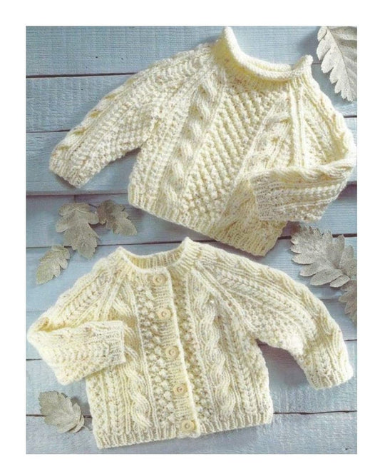 Vintage Knitting Pattern Baby Child Cable Aran Sweaters Cardigan Pullover PDF Instant Digital Download Jumper 0-6 Yrs-