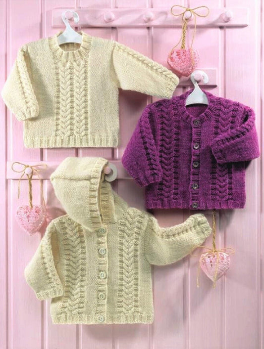 Vintage Knitting Pattern Baby Childs Hooded Cable Jacket Cardigan Sweaters PDF Instant Digital Download 0-6 yrs DK