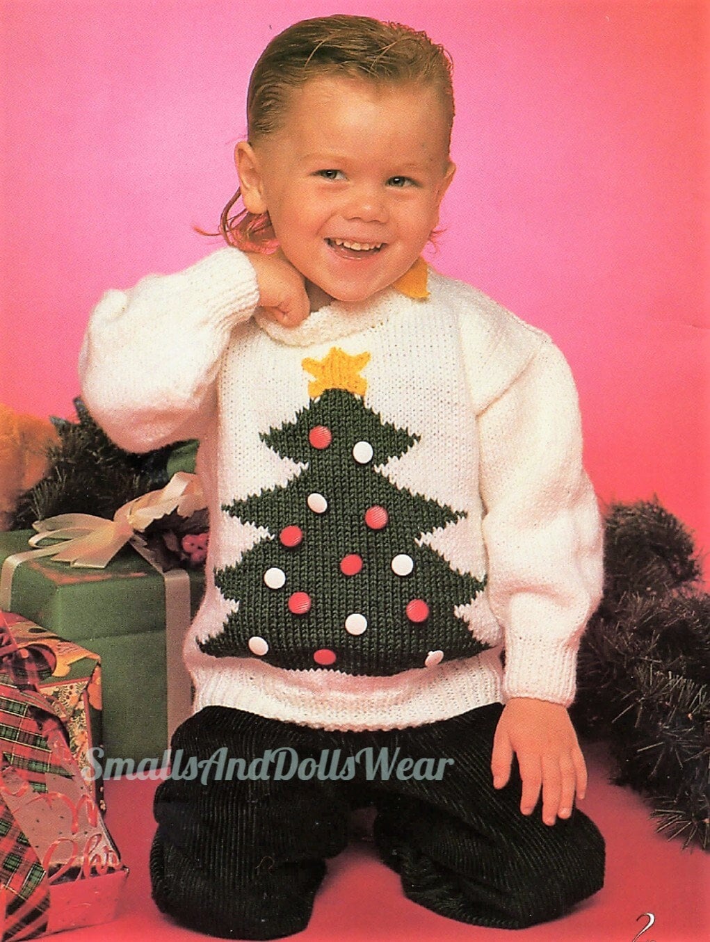 Vintage Knitting Pattern Kids Childs Christmas Tree Sweater PDF Instant Digital Download Pullover Jumper Buttons Tree 2-8 Years 10 Ply