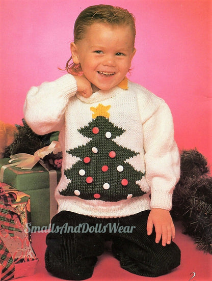 Vintage Knitting Pattern Kids Childs Christmas Tree Sweater PDF Instant Digital Download Pullover Jumper Buttons Tree 2-8 Years 10 Ply