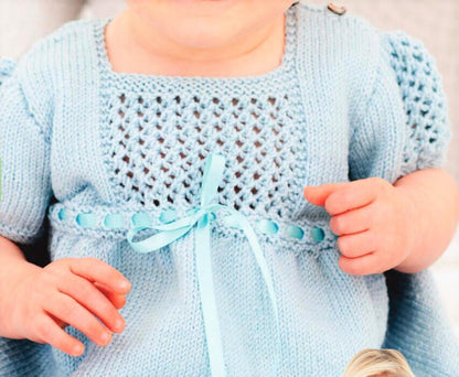 Vintage Knitting Pattern Knit Baby To Toddler Girl Eyelet Stitch Ribbon Dress Instant PDF Digital Download 6-24 Months 4 Ply