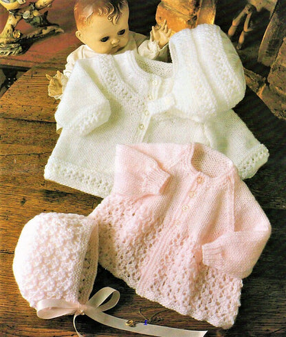 Vintage Knitting Pattern Baby Matinee Jackets Bonnet & Helmet Set PDF Instant Digital Download Girls Boys 0-2 yrs DK 8 Ply