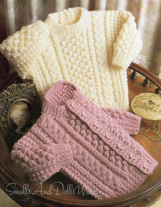 Vintage Knitting Pattern Baby Aran Berry Stitch & Cable Rib Sweater and Cardigan Jumpers PDF Instant Digital Download 0-2 yrs 10 Ply