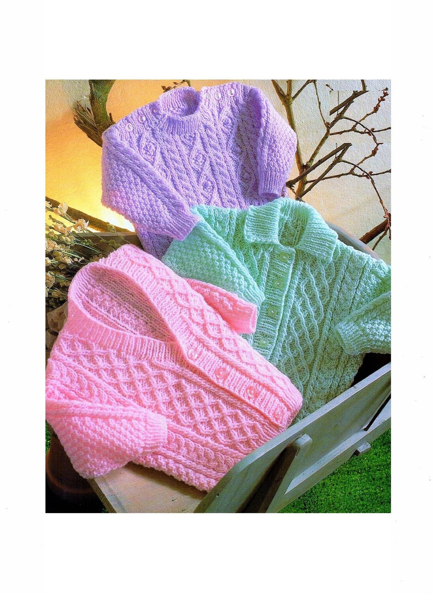Vintage Knitting Pattern Baby Cable Paneled Cardigan Pullover Sweaters PDF Instant Digital Download 0- 24m DK 8 Ply