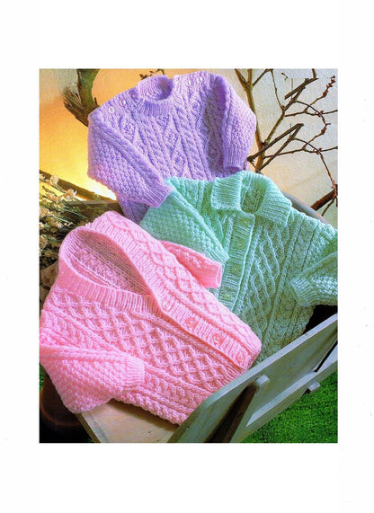 Vintage Knitting Pattern Baby Cable Paneled Cardigan Pullover Sweaters PDF Instant Digital Download 0- 24m DK 8 Ply