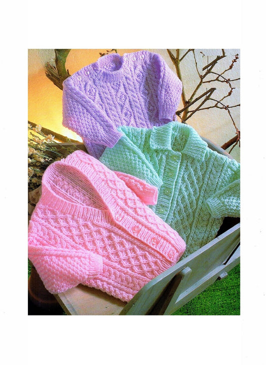 Vintage Knitting Pattern Baby Cable Paneled Cardigan Pullover Sweaters PDF Instant Digital Download 0- 24m DK 8 Ply