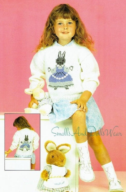 Vintage Knitting Pattern Girls Bunny Rabbit Sweater PDF Instant Digital Download 2-9 Yrs 5 Ply DK 8 Ply  Mrs Cottontail Easter Jumper