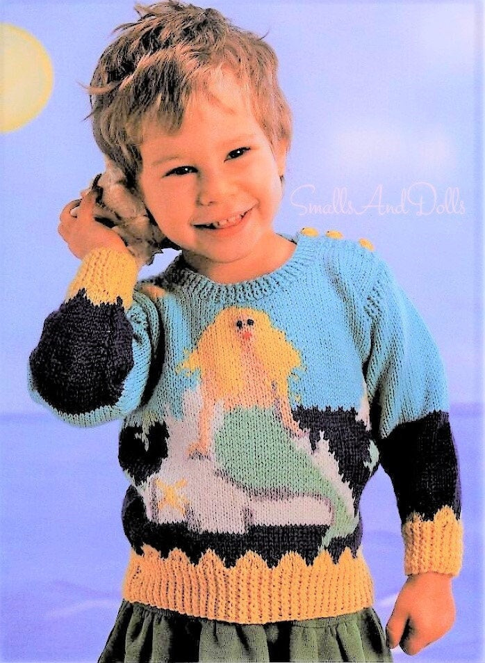 Vintage Knitting Pattern Childs Kids The Little Mermaid Sweater PDF Instant Digital Download Pullover Jumpers 4-9 yrs DK 8 Ply