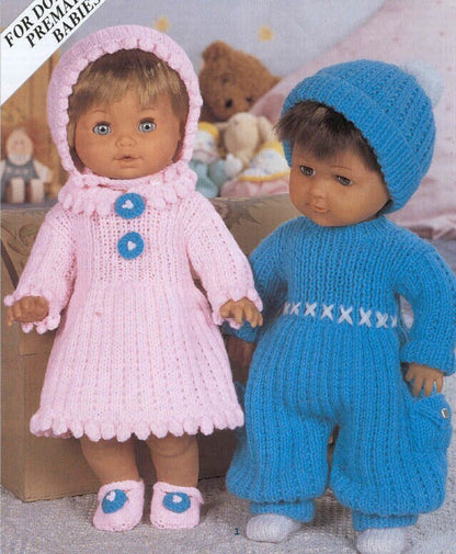Vintage Knitting Pattern Knit Boy Girl Doll Clothes Outfits For 12 to 22 Inch Dolls PDF Instant Digital Download Dress All-in-One DK 8 Ply