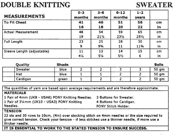 Vintage Knitting Pattern Baby Cardigan Pullover Sweater Hat Set Rib Stripe Panels PDF Instant Digital Download 0 - 2 yrs DK 8 Ply