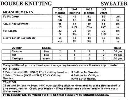 Vintage Knitting Pattern Baby Cardigan Pullover Sweater Hat Set Rib Stripe Panels PDF Instant Digital Download 0 - 2 yrs DK 8 Ply