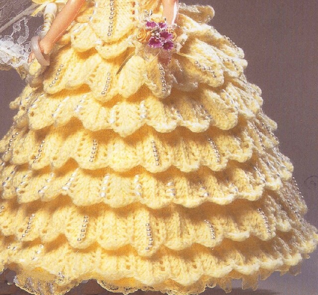 Vintage Knitting Pattern Knit Ruffled Tiered Victorian Fancy Period Dress Outfit for 15 Inch Dolls Instant Digital Download DK 8 Ply