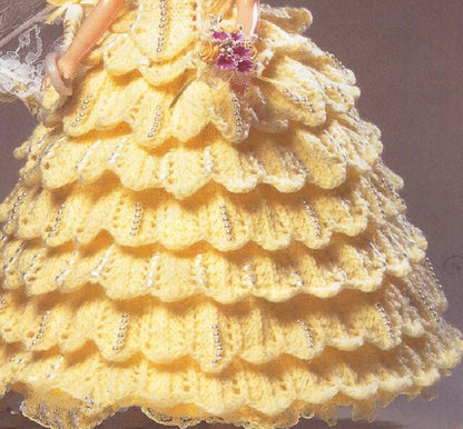 Vintage Knitting Pattern Knit Ruffled Tiered Victorian Fancy Period Dress Outfit for 15 Inch Dolls Instant Digital Download DK 8 Ply