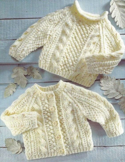 Vintage Knitting Pattern Baby Child Cable Aran Sweaters Cardigan Pullover PDF Instant Digital Download Jumper 0-6 Yrs-
