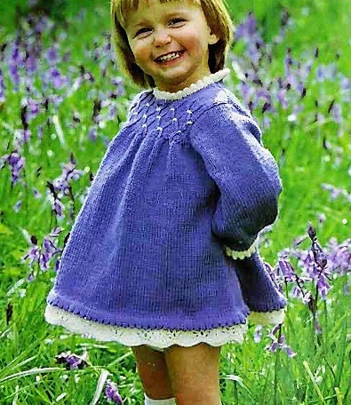 Vintage Knitting Pattern Baby Toddler Girl Pretty Smocked Dress Picot Edge PDF Instant Digital Download 18m to 4 Years 5 Ply