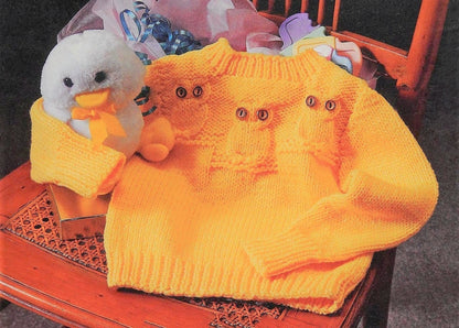 Vintage Knitting Pattern Baby Toddler Childs Owl Sweater Owl Stitch Yoke Pullover Jumper PDF Instant Digital Download 12m - 4 yrs 10 Ply