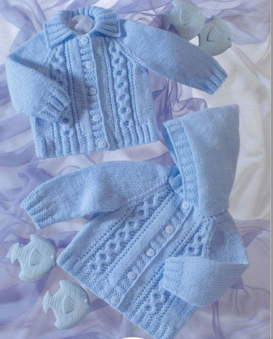 Vintage Knitting Pattern Baby Cable Knit Hoodie Jacket Cardigan Sweater Set PDF Instant Digital Download 0-6 years 8 Ply