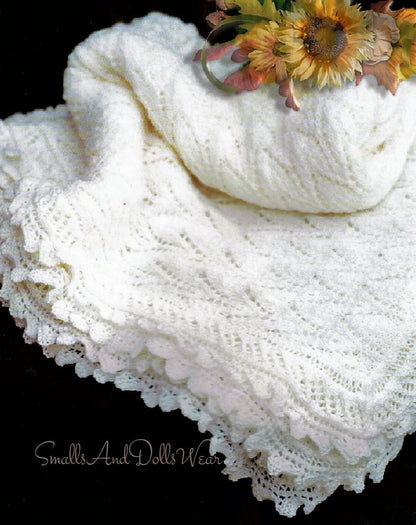 Vintage Knitting Pattern Knit Baby Lace Edged Shawl Pointed Chevron Openwork PDF Instant Digital Download Square Heirloom Blanket 2 Ply
