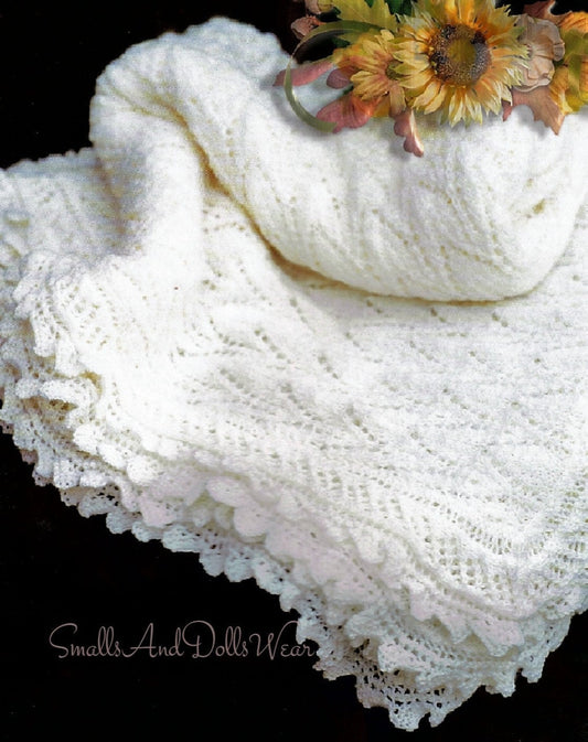 Vintage Knitting Pattern Knit Baby Lace Edged Shawl Pointed Chevron Openwork PDF Instant Digital Download Square Heirloom Blanket 2 Ply