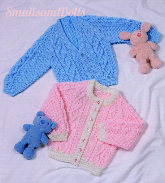 Vintage Knitting Pattern Baby to Toddler Cable Twist Raglan Cardigan Sweaters PDF Instant Digital Download Jumper 0 - 4 Years DK 8 Ply