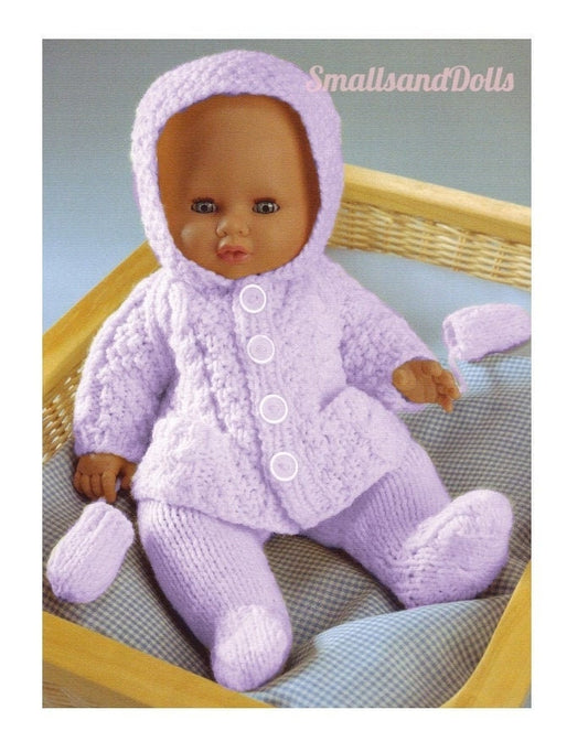 Vintage Knitting Pattern Doll Clothes Hooded Jacket Coat Leggings Mitts Set for 12-14 15-18 19-22 Inch Dolls PDF Instant Digital Download DK