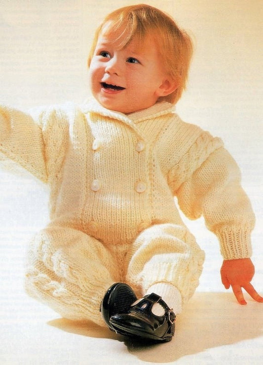 Vintage Knitting Pattern Baby Toddler Aran All In One Jumper Romper PDF Instant Digital Download Double Breasted Playsuit 0-2 years 10 Ply