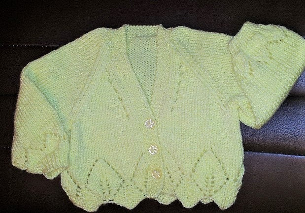 Vintage Knitting Pattern Knit Baby Boy Girl Toddler Diamond Leaf Border Cardigan Sweaters PDF Instant Digital Download 0-6 yrs DK 8 Ply