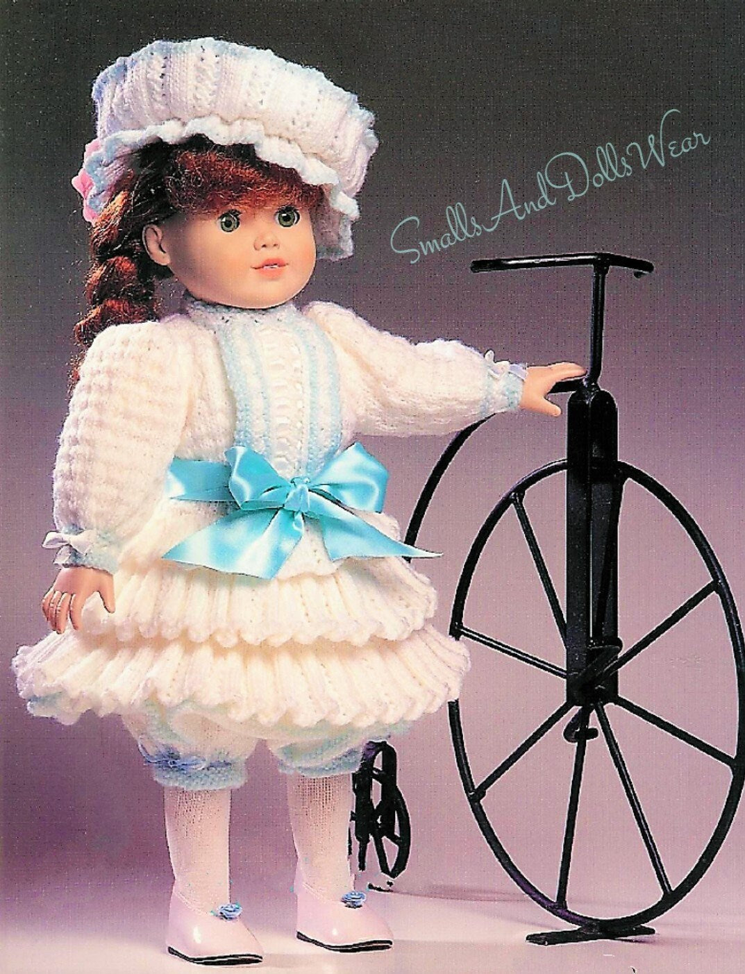 Vintage Knitting Pattern for 18 Inch Dolls Pretty Frilly Tiered Dress Hat Outfit PDF Instant Digital Download Old Fashioned Dolly DK 8 Ply
