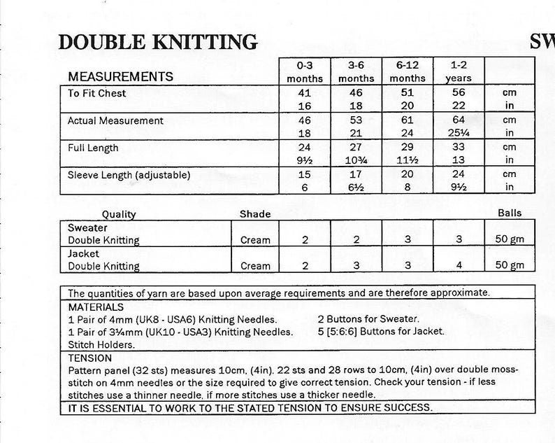 Vintage Knitting Pattern Baby Cable Panel Sweater Hooded Cardigan Jacket PDF Instant Digital Download Moss Stitch 0 - 2 yrs DK 8 Ply