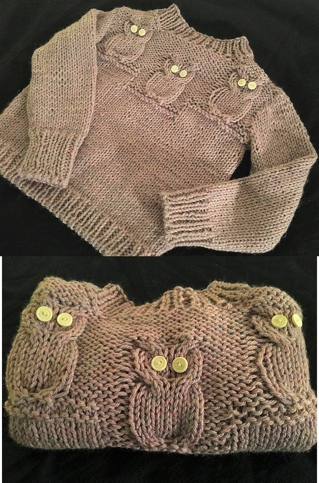 Vintage Knitting Pattern Baby Toddler Childs Owl Sweater Owl Stitch Yoke Pullover Jumper PDF Instant Digital Download 12m - 4 yrs 10 Ply