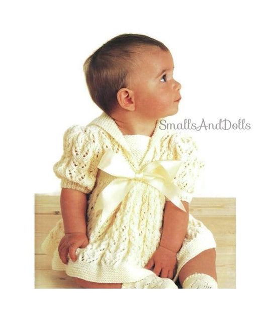 Vintage Knitting Pattern Pretty Lacy Sailor Collar Baby Girl Dress PDF Instant Download Newborn to 2 Years DK