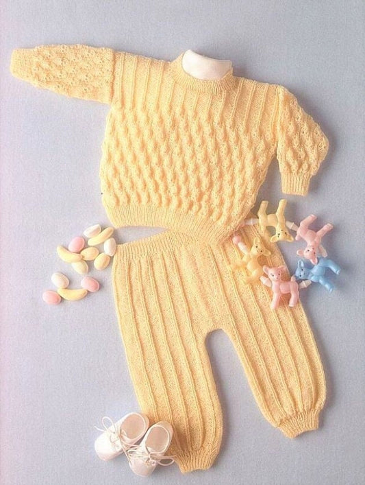Vintage Knitting Pattern Knit Baby Sweater and Pants Leggings Set Instant PDF Digital Download Pullover Top Pants Preemie - 18m 4 Ply and 8 Ply