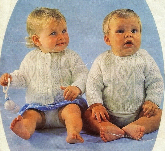Vintage Knitting Pattern Sweet Baby to Toddler Cabled Sweaters Pullover Jumper Cardigan PDF Instant Digital Download 9m - 2 yrs DK 8 Ply