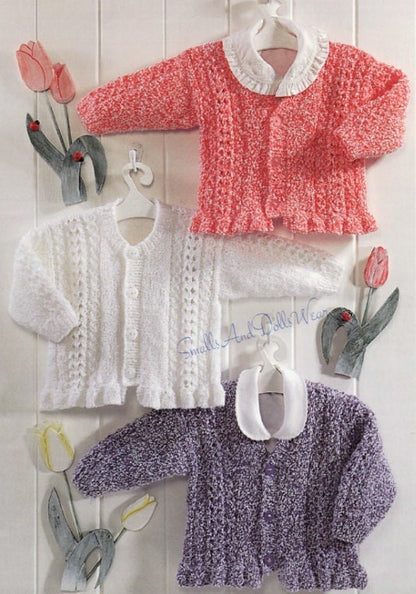 Vintage Knitting Pattern Knit Baby to Big Girl Cable Paneled Peplum Cardigan Sweaters Jumpers PDF Instant Digital Download 0-6 yrs DK 8 Ply
