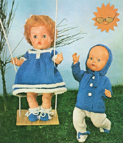 Vintage Knitting Pattern Knit Boy Girl Doll Clothes Outfits For 14 16 Inch Dolls Play Dress Play Suit PDF Instant Digital Download 4 Ply