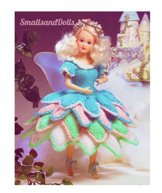 Vintage Knitting Pattern 15" Doll Pretty Fairy Princess Flower Dress Outfit PDF Instant Digital Download DK