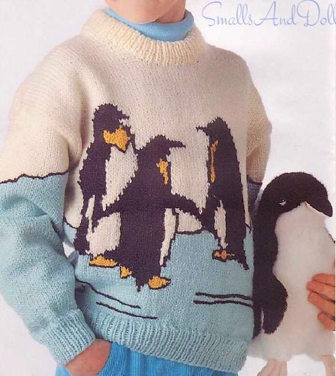 Vintage Knitting Pattern Kids Childs Penguin and Seal Pullover Sweaters PDF Instant Digital Download Boys Girls Animal Jumpers 4-8 yrs 5 Ply