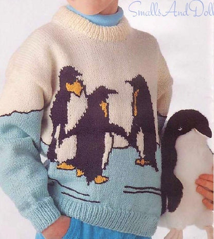 Vintage Knitting Pattern Kids Childs Penguin and Seal Pullover Sweaters PDF Instant Digital Download Boys Girls Animal Jumpers 4-8 yrs 5 Ply