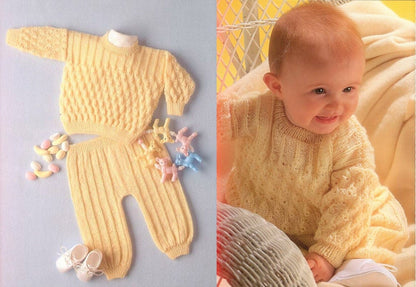 Vintage Knitting Pattern Knit Baby Sweater and Pants Leggings Set Instant PDF Digital Download Pullover Top Pants Preemie - 18m 4 Ply and 8 Ply