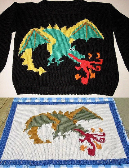 Vintage Knitting Pattern Childs Boys Dragon Sweater PDF Instant Digital Download Fantasy Animal Motif Pullover Jumper 4-12 years 10 Ply
