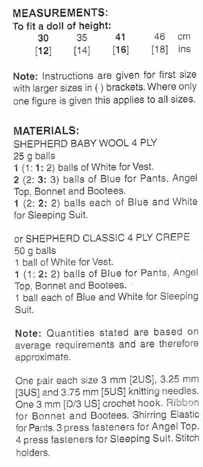 Vintage Knitting Pattern Doll Clothes for 12 14 16 18 Inch Baby Dolls 6 Piece Set Sleeper Vest Angel Top PDF Instant Digital Download 4 Ply