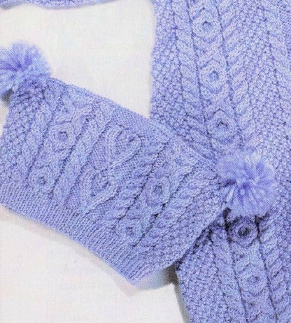 Vintage Knitting Pattern Baby Cable Knit All In One Aran Romper Pom Pom Hat Set Instant PDF Digital Download Cabled XOXO Hearts 6m - 2 yrs