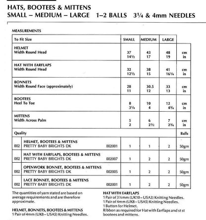 Vintage Knitting Pattern Baby Hats Helmets Bonnets Booties Mittens Sets PDF Instant Digital Download 3 Sizes S M L DK