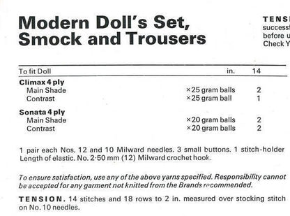 Vintage Knitting Patterns Baby Doll Clothes for 12 14 Inch Dolls PDF Instant Download Smock Set Baby Layette 4 Ply