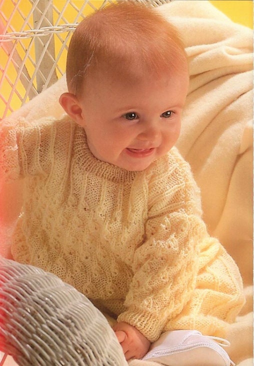 Vintage Knitting Pattern Knit Baby Sweater and Pants Leggings Set Instant PDF Digital Download Pullover Top Pants Preemie - 18m 4 Ply and 8 Ply