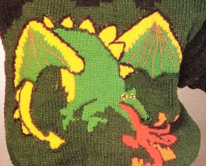 Vintage Knitting Pattern Childs Boys Dragon Sweater PDF Instant Digital Download Fantasy Animal Motif Pullover Jumper 4-12 years 10 Ply